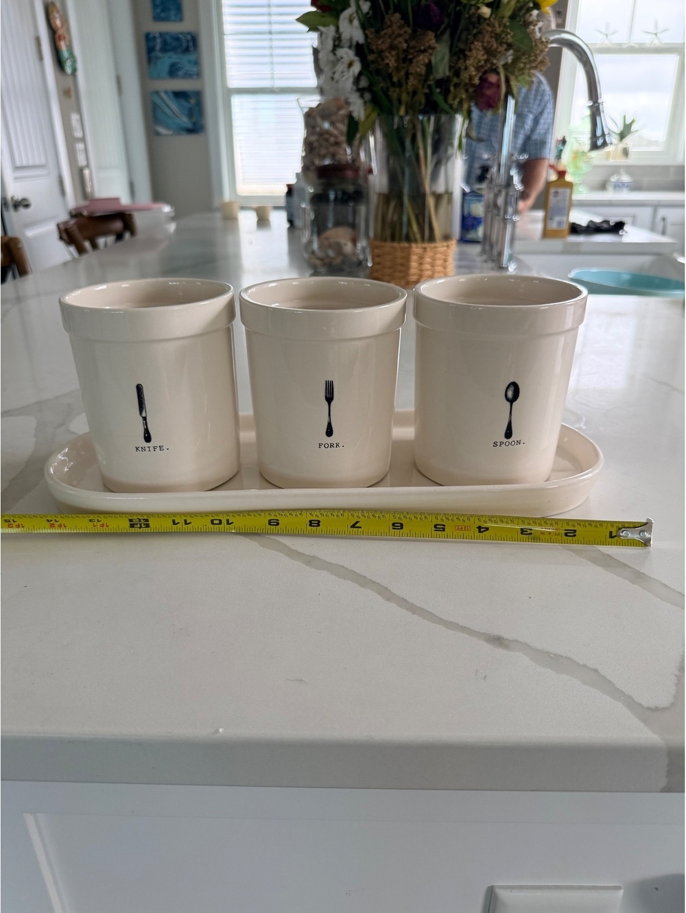 Rae Dunn White Ceramic Utensil Holders with Tray